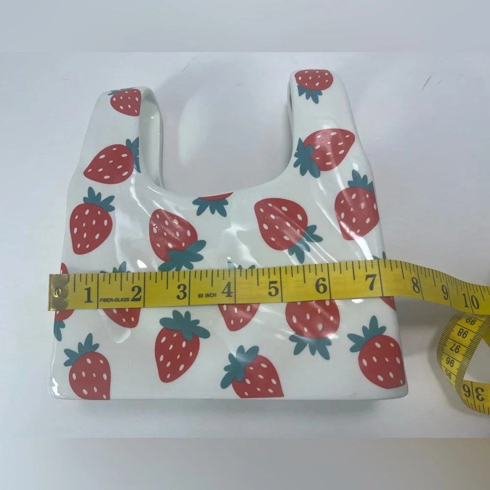 White Ceramic Handbag Decor w/Strawberry Detailing Approx:7" W x 7" H x 2.5" D - Picture 8 of 9